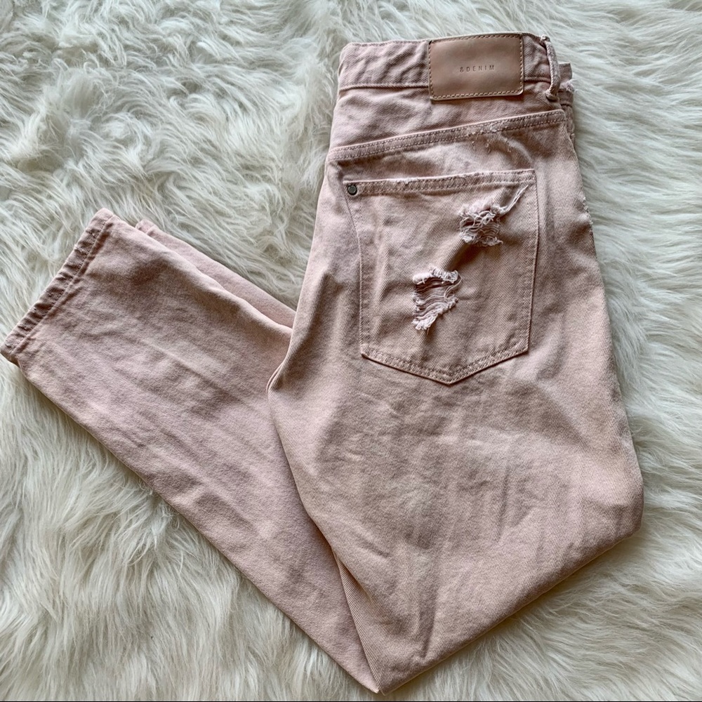 H&M &Denim pastel pink distressed boyfriend jeans